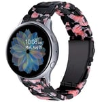 Miimall Resin Strap for Samsung Galaxy Watch 7 FE 6 5 4 40mm 44mm/6 Classic 43mm 47mm/5 Pro 45mm/4 Classic, 20mm Lightweight Band with Stainless Steel Buckle Wristband (Dark Pink Flower)