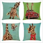 Cushion Covers 45x45cm/18x18in Car giraffe Set of 4 - Cotton Linen Throw Pillow Case Soft Sofa Bed Chair Cushion Covers Square Pillowcase,for Livingroom Office Car Bedroom Decorative V763