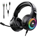 Bluethy - Casque Gaming PS4,Casque Gaming Switch avec Micro Anti Bruit Casque Gamer Xbox One Filaire led Lampe Stéréo Bass Microphone Réglable avec