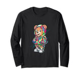 Hip-Hop Teddy-Bear Colorful TeddyBear With Hoodie Graphic Long Sleeve T-Shirt