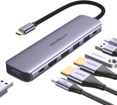 Adaptateur Usb C Double Hdmi,7 En 1 Usb C Docking Station Dual Monitor Avec 2 Hdmi,3 Usb3.0,100W Pd,Usb C 3.0 Ports,Usb C Hub Compatible Avec Dell,Hp,Iphone 15 Series