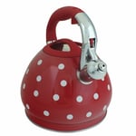 RED POLKA DOT 3.5L STAINLESS STEEL WHISTLING KETTLE FOR GAS & ELECTRIC HOBS