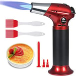 flintronic Blow Torch, Kitchen Torch, Refillable Butane Gas Torch Lighter with Safety Lock, Adjustable Flame with 2 Brush for Cooking, BBQ, Pastries, Soldering (Butane Gas Not Included) RED