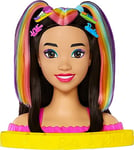 Barbie Doll Deluxe Styling Head with Color Reveal Accessories and Straight Black Neon Rainbow Hair, Doll Head for Hair Styling, HMD81