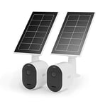 Arlo Pro 5 Camera Surveillance Kit de 2 caméras + Panneau Solaire (2) Sans Fil offerte, 160° Vision Nocturne Couleur Avancée 2K HDR, Sirène, Détection De Mouvement, Essai Arlo Secure inclus, Blanc