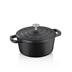 kela 12470 Cocotte en Fonte émaillée Ronde avec Couvercle, Bonne Conservation de la Chaleur, Compatible avec induction, 2,5 L, Noir, Calido