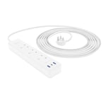 Amazon Basics 3 Outlet - 2 USB A(12W), 1 USB C(20W) Surge Protector Extension Lead, Rectangle, 1.5 m Braided Cord, White