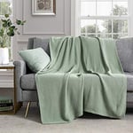 revdomfly Couverture tricotée Vert Sauge pour canapé, 100% Coton, Couverture décorative Douce et Confortable, 127 x 152,4 cm, Vert Sauge