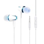 Écouteurs de sport en micro avec câble 3.5mm version améliorée blanc ciel bleu boîtier inclus pour jeux vidéo et audio basse fréquence