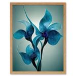 Elegant Teal Blue Orchid Flowers Painting Art Print Framed Poster Wall Decor 12x16 inch