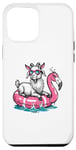iPhone 12 Pro Max Funny Goat On Flamingo Floatie Summer Pool Party Vintage Case