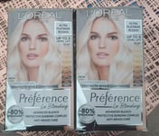 2 x Loreal Preference Ultra Platinum Hair Lightener Colour Dye Up To 9 Levels