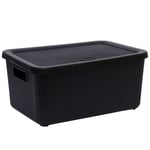 Large Plastic Storage Rib Box with Lid 14 LTR Black Kitchen Office Toy Storage