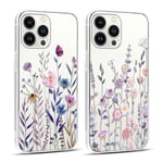 Coalbooliy 2 Pièces Coque pour iPhone 11 6,1", Silicone Transparente Étui avec Aesthetic Motif Fleur Dessin Ultra Fine Téléphone Housse Antichoc Case Filles Femmes Cover, 10