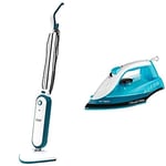Russell Hobbs RHSM1001-G Steam and Clean Steam Mop White & Aqua + Russell Hobbs My Iron Steam Iron, Ceramic Soleplate, 260 ml Water Tank, Self-Clean Function and Two Metre Power Cable, Blue and White