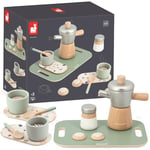 Janod - Le Café à l'Italienne - 13 Accessoires en Bois FSC - Jouet d'Imitation - Service à Café Enfant - Jouet en Bois FSC - Dès 2 Ans, J06630