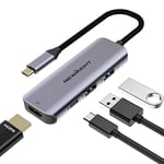 Newmight Hub USB C vers HDMI, 4 en 1 USB C vers HDMI 4K, Power Delivery 100W, USB3.0 Transfert de données Rapide, pour MacBook Pro Air M2 M1 iMac iPad Pro Steam Deck