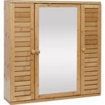 HW - Armoire de toilette C-B18 - armoire de toilette suspendue - 3 étagères 3 portes miroir bambou 60x60x15cm