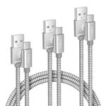 Elebase Câble Chargeur USB Type C 0.5M/1M/2M 3-Pack,Cordon Charge Nylon pour iPad 10 Pro 11 12.9 Air 4 5 2020 Mini 6 2022,iPhone 16 15,Samsung Galaxy S24 S23 S22,A54 A53 A52,A32 A42,Tab S8 S9 Ultra