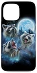 Coque pour iPhone 13 Pro Max Cosmic Raccoon Trio hurlant sous la galaxie glacée au clair de lune