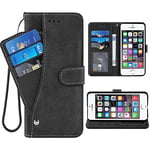 ELISORLI Compatible with iPhone 5S 5 SE 2016 5SE Wallet Case and Wrist Strap Lanyard Flip Card Holder Cell Accessories Phone Cover for iPhone5 iPhone5s iPhoneSE iPhone6se i 6SE iPhone5se-Black