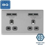 BG Brushed Steel Screwless Unswitched USB Double Socket 4 Ports FBS24U44G Grey