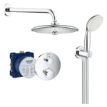 Grohe - Grohtherm Set de douche encastré avec mitigeur thermostatique, douche de tête 260mm 3 jets + Douchette 2 jets, Chrome