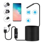 Endoskopkamera, rörinspektionskamera, IP67 Endoskopkamera med 6 LED-lampor 5m mjuk kabel för iPhone iOS Android Smartphone