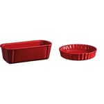 Emile Henry Eh346180 Moule à Cake Céramique Rouge Grand Cru 31 X 13 X 9 cm & Plat à Tarte Céramique Rouge Grand Cru 28 x 28 x 5,5 cm