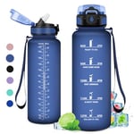 Gourde 1.5L, Gourde avec Paille, Bouteille de Motivation, Bouteille d'eau Sport Étanche, Bouteille Reutilisable, Gourde Marqueur de Temps, Bouteille d'eau pour Adulte, Randonnée, Sport, Fitness