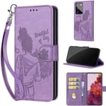 Coque pour Samsung Galaxy S21 Ultra 5G 6.8", Etui Housse Portefeuille Cuir pu avec Motif Porte Carte Magnétique Case -Fille mauve