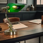 Globo - Lampe de table mobile Banker lamp laiton vert Lampe de bureau vintage, métal acrylique, 1x E14, LxPxH 19x16,5x24 cm
