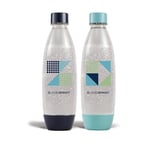 sodastream Lot de 2 Bouteilles 1L pour Machine à Eau Pétillante et Soda | Technologie Snap & Lock à Clipser | Compatible Lave-Vaisselle | sans BPA | Détails Bleu Foncé et Cyan