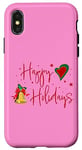 Coque pour iPhone X/XS Joyeuses Fêtes Cloche Coeur Police Rouge Pink Pastel