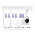 simplehuman Code P 100 Liners, 50% Recycled Custom Fit Bin Bags in Dispenser Packs with Durable Drawstring Tie Handle, 50-60L, White