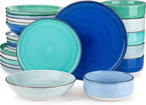 Vancasso Bonita Blue Dinner Set, Handpainted Swirls Dinner Sets for 6 People, in