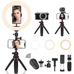 FOSITAN 10" Ring Light Kit, Dimmable Desktop Selfie Ring Light with Tripod Stand, Remote Control, Phone Holder, 120 Lamp Beads & 12 Brightness Levels & 3 Light Modes for YouTube/Makeup/Photography