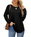 Aokosor Women Jumpers Ladies Long Sleeve Tops Side Buttons Sweatshirt Tunic Tops Black Size 10-12