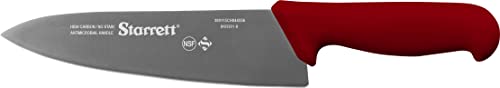 Starrett Professional Chefs Knife - BKR301-8 Wide Triangular 8' (200mm) Ultra Sharp Kitchen Knife With Long Lasting Blade - Red Handle Stainless Steel Chopping Cooking Knife