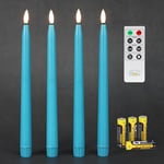 Fanna Lot de 4 Bougies Led Turquoise, Bougie Chandelier Led avec Telecommande pour Noël - H28 cm