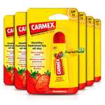 6x Carmex Strawberry Moisturising Lip Balm Tube SPF15 Dry Chapped Lips 10g