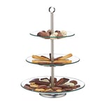 Relaxdays Assiettes sur pied, étagère ronde en verre service de gâteaux, fruits, muffins, inoxydable, argenté,