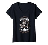 Womens Whiskey Helps Retro Cartoon Design Vintage Humor Art V-Neck T-Shirt