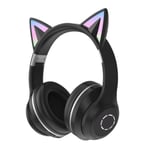 Over-Ear-hörlurar för barn Trådlösa Bluetooth Söta kattöron RGB Fällbart ljud med mikrofon för flickor Volymkontroll Headset för kvinnor Black