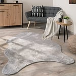 Tapis De Salon Tapis Poils Ras Monochrome Moderne Fausse Fourrure Forme Peau De Mouton Doux, Dimension:80x120 cm Forme de Fourrure, Couleur:Gris