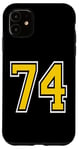 Coque pour iPhone 11 Numéro 74 en jaune, noir, blanc, version de poche