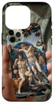 Coque pour iPhone 16 Pro Noir Art Déco Floral Michel-Ange Création Of Adam Sixtine