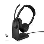 Jabra Evolve2 55 Link380a UC Stereo - trådlöst stereoheadset med USB-A inkl. laddningsstation