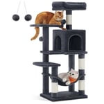 Arbre à Chat Hauteur 112 cm, Tour de Jeux pour Chats, avec 4 Poteaux à Griffer, 2 Plateformes, 1 Niche, 1 Hamac, 2 Pompons, en Tissu Peluche,