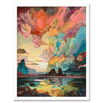 Van Gogh Inspired Atmospheric Clouds Over Mono Lake at Dawn Modern Watercolour Painting Art Print Framed Poster Wall Decor 12x16 inch